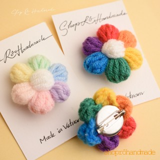 Ghim cài áo hoa len năm cánh cầu vồng xinh xắn 4cm|Pin, trâm cài balo, cặp,huy hiệu|Shop Rô Handmade