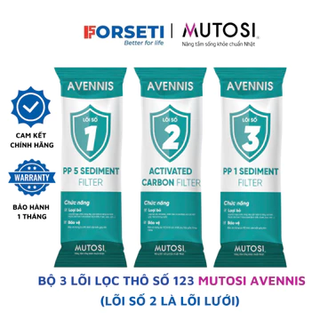 Bộ 3 lõi lọc thô số 1 2 3 Mutosi Avennis (lõi 2 là lõi lưới) cho máy lọc nước có cốc lọc thô 10 inch- Hàng chính hãng