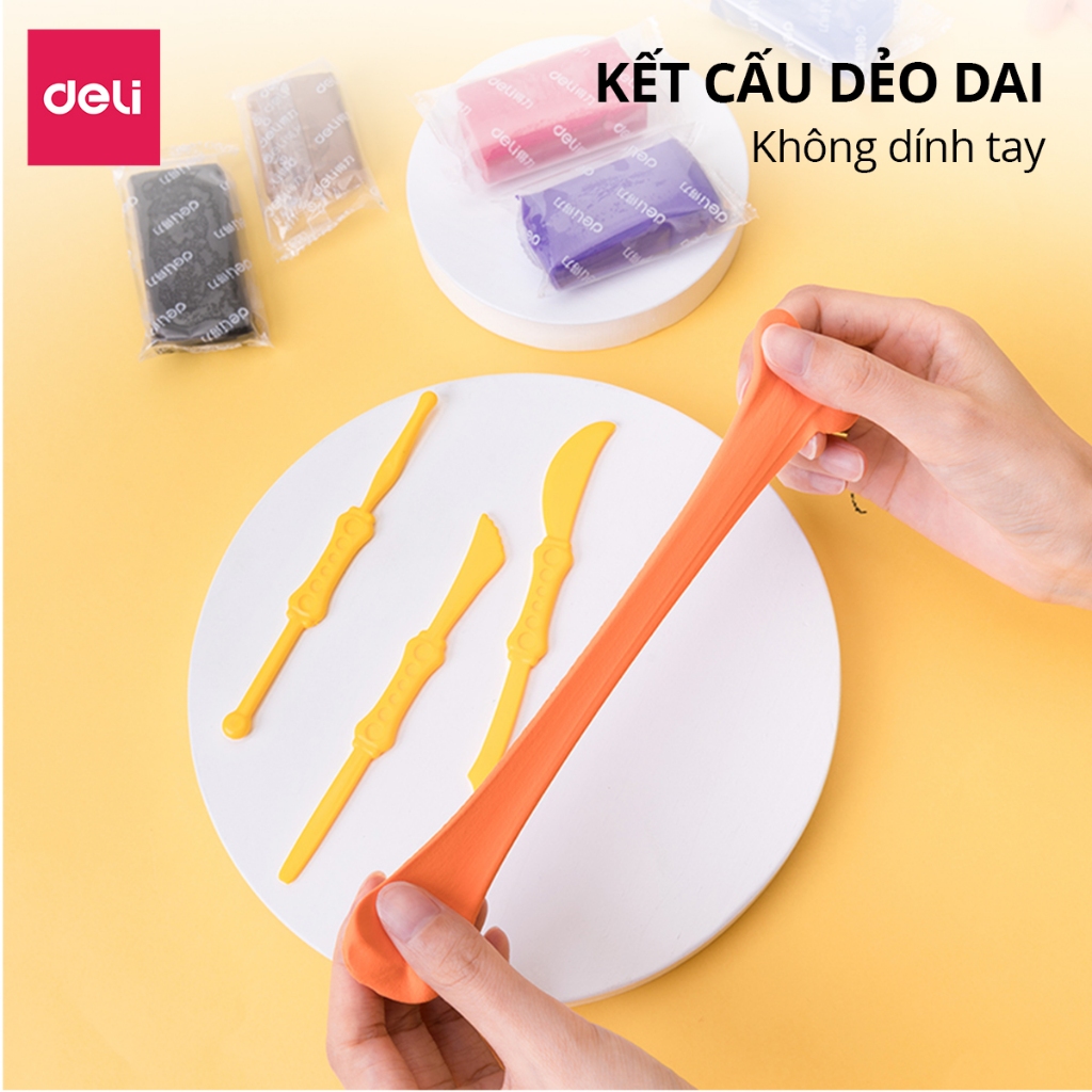 Đất Sét Tự Khô Deli Đất Sét Mỹ Thuật Túi 12/24/36 Màu Tặng Kèm Dụng Cụ Chất Đất Mềm Mịn An Toàn Nặn Tạo Hình
