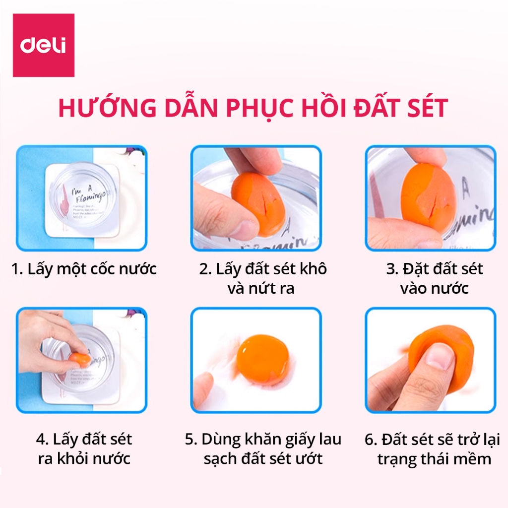 Đất Sét Tự Khô Deli Đất Sét Mỹ Thuật Túi 12/24/36 Màu Tặng Kèm Dụng Cụ Chất Đất Mềm Mịn An Toàn Nặn Tạo Hình
