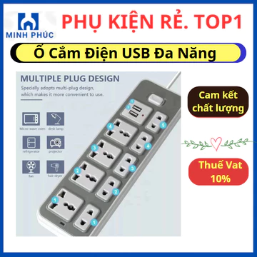 Ổ Cắm Điện USB Đa Năng Cao Cấp Chống Giật (ổ 9 + 2 Cổng Cắm USB), 4 Giắc Cắm Điện Có Chốt An Toàn Tiện Dụng