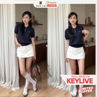 Áo len nữ mỏng ngắn tay vặn thừng cổ bẻ phối cúc thêu nơ form PL11 vừa chất len mềm hàng thiết kế