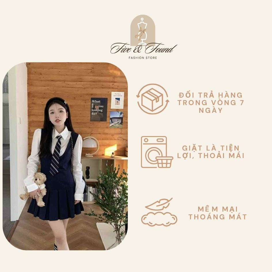 Product image Váy sơ mi nữ Five & Found DTF04 phối cà vạt dáng xòe from học sinh hàn quốc cá tính 1