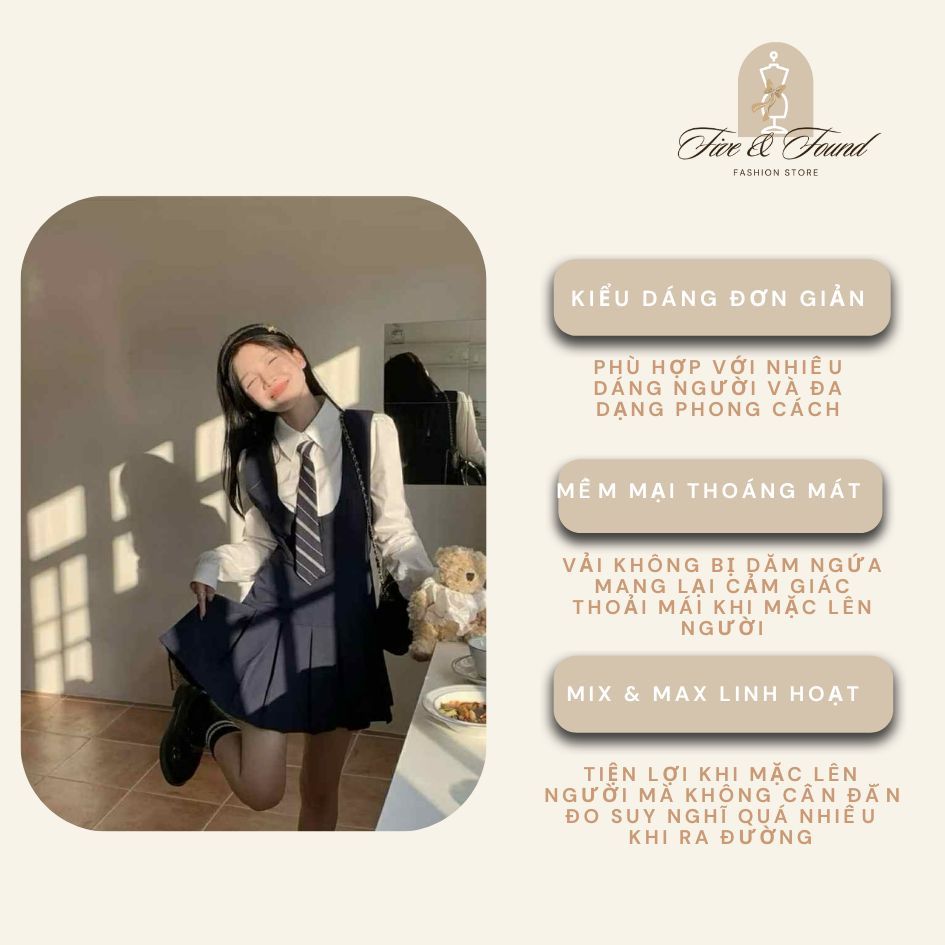 Product image Váy sơ mi nữ Five & Found DTF04 phối cà vạt dáng xòe from học sinh hàn quốc cá tính 3