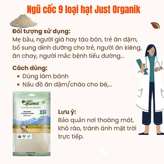 Bột Ngũ Cốc 9 Loại Hạt Dinh Dưỡng Hữu Cơ Just Organik giúp Lợi Sữa Sau Sinh Người Ăn Kiêng