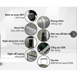 Vali ngăn loptop size 20{s ,KHUNG nhôm, khóa TSA tiêu chuẩn quốc tế bảo mật cao chống trộm, chống cạy{Bảo HÀNH TRỌN ĐỜI}