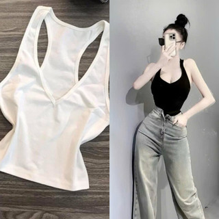 Áo thun ba lỗ cổ tim hai màu trắng đen sang chảnh siêu xinh VANISA CT146
