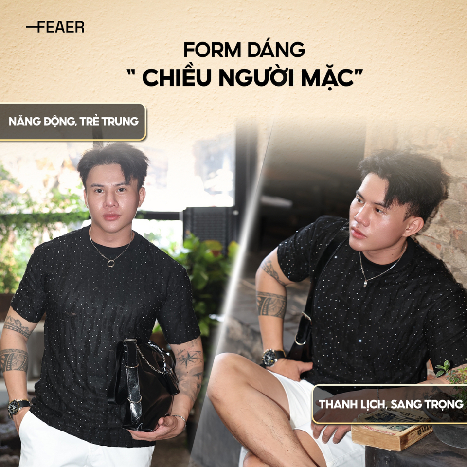Áo thun cổ tròn Bling, vải cotton hiệu ứng rách độc đáo, thấm hút tốt, co giãn nhẹ, đính hột lấp lánh - FEAER