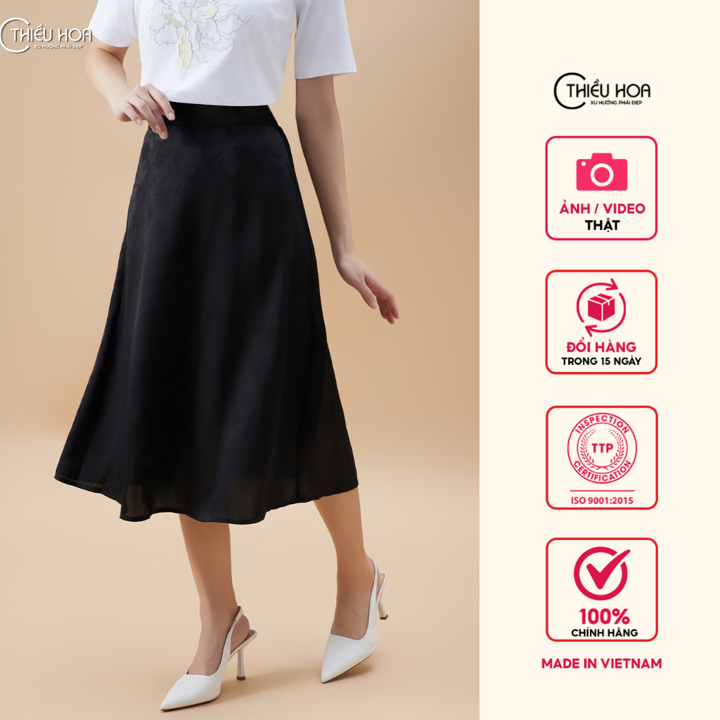 Chân váy thiết kế thanh lịch sang trọng chất liệu Gấm Linh Lan thương hiệu Thiều Hoa CV5L0146