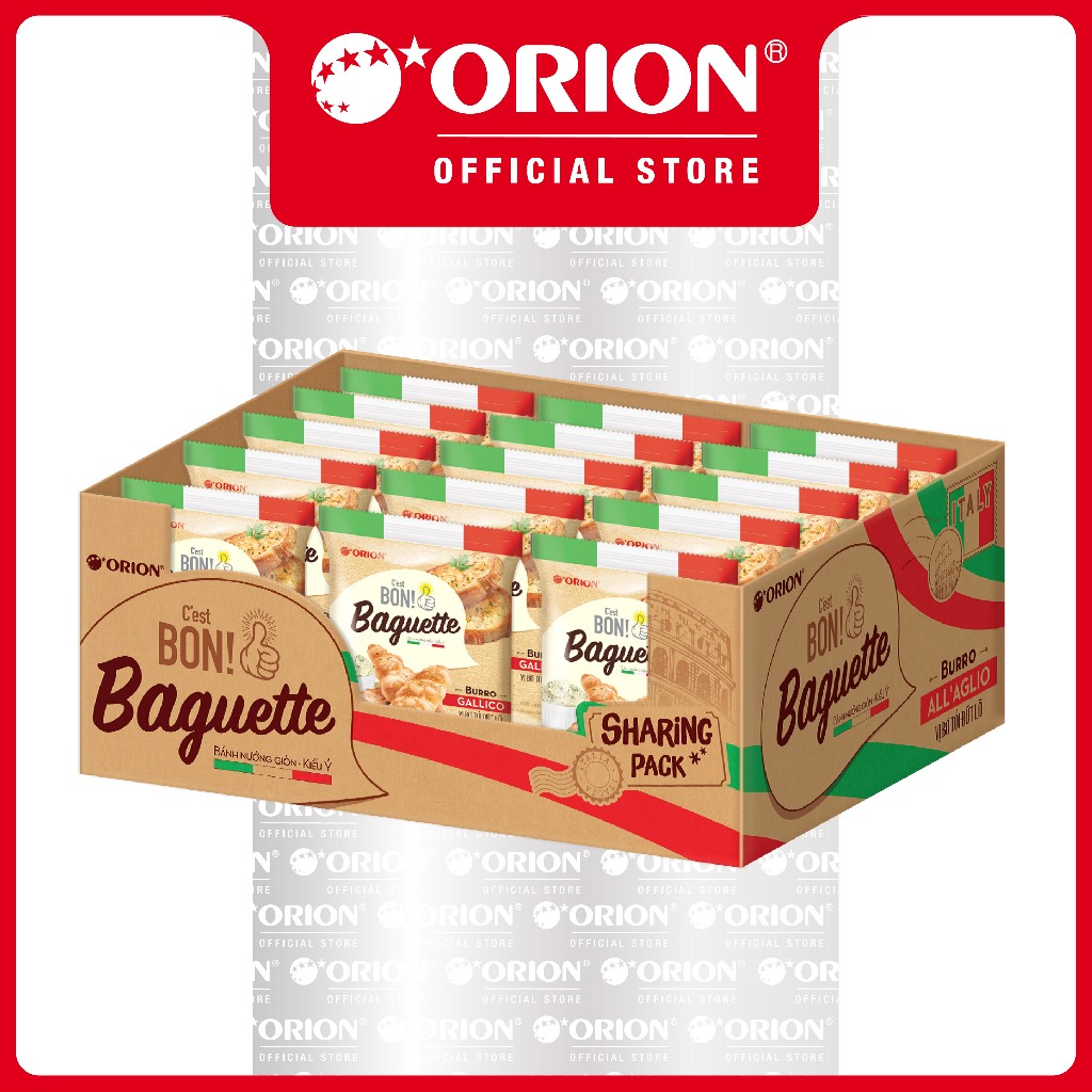 [ĐỘC QUYỀN] Hộp 15 Gói Bánh Nướng Giòn Vị Bơ Tỏi Orion C'est Bon Baguette (540g)