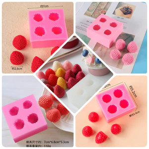 Khuôn silicon 4 trái dâu tây làm bánh fondant, đổ thạch rau câu kích thước 7cm
