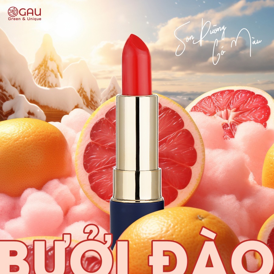 Son Dưỡng Môi có Màu Chiết Xuất DÂU TẰM - BƯỞI ĐÀO Chính Hãng GAU Tự Nhiên Giúp Đôi Môi Căng mọng