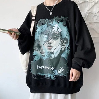 Áo sweater cổ tròn dáng rộng in hình trừu tượng kiểu âu mỹ thời trang thu đông cho nam