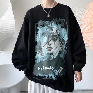Áo sweater cổ tròn dáng rộng in hình trừu tượng kiểu âu mỹ thời trang thu đông cho nam