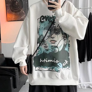 Áo sweater cổ tròn dáng rộng in hình trừu tượng kiểu âu mỹ thời trang thu đông cho nam