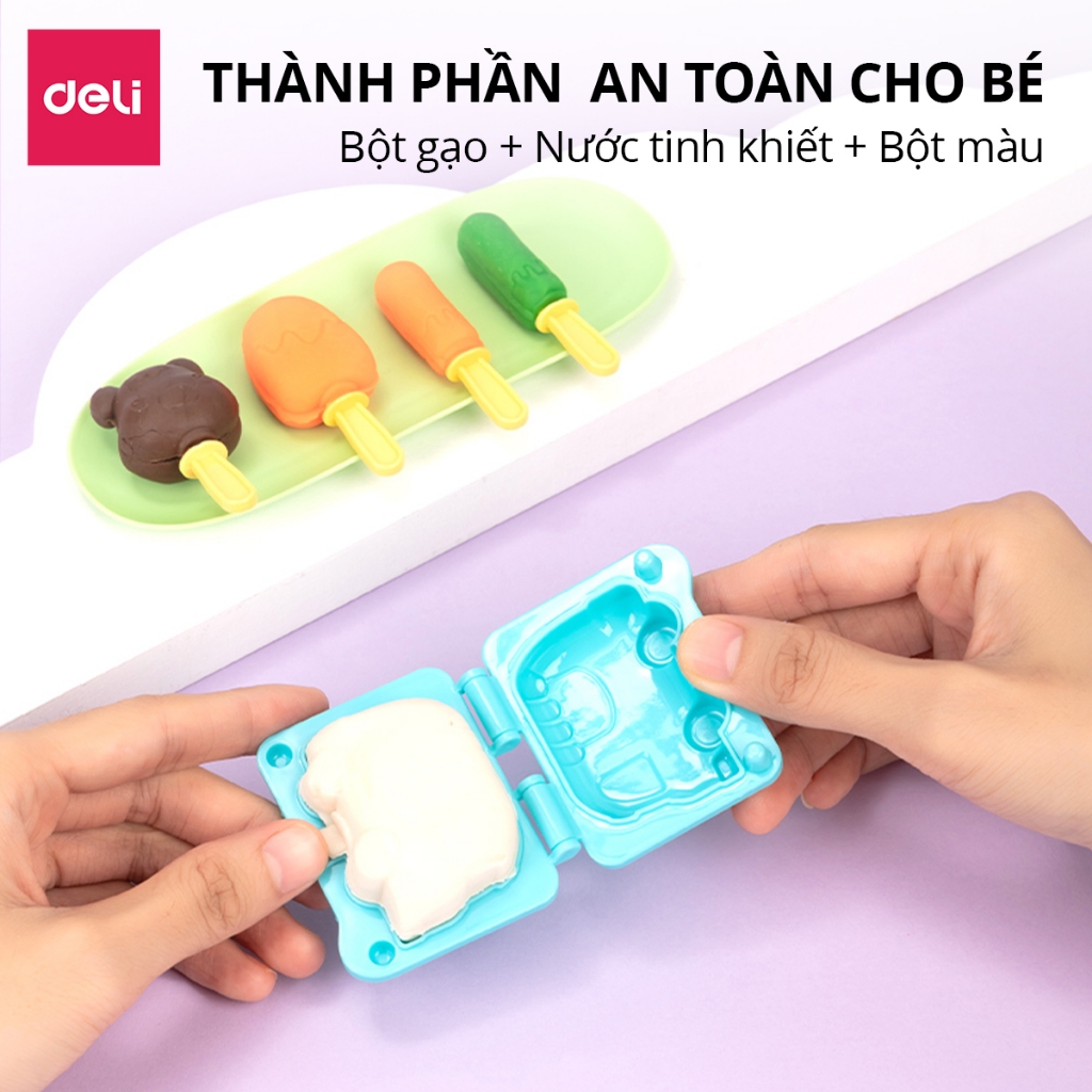 Bộ Đồ Chơi Máy Làm Kem Kèm Đất Nặn Deli  - Máy Làm Mì Hamburger Kèm Dụng Cụ Và Khuôn Không Dính Tay An Toàn