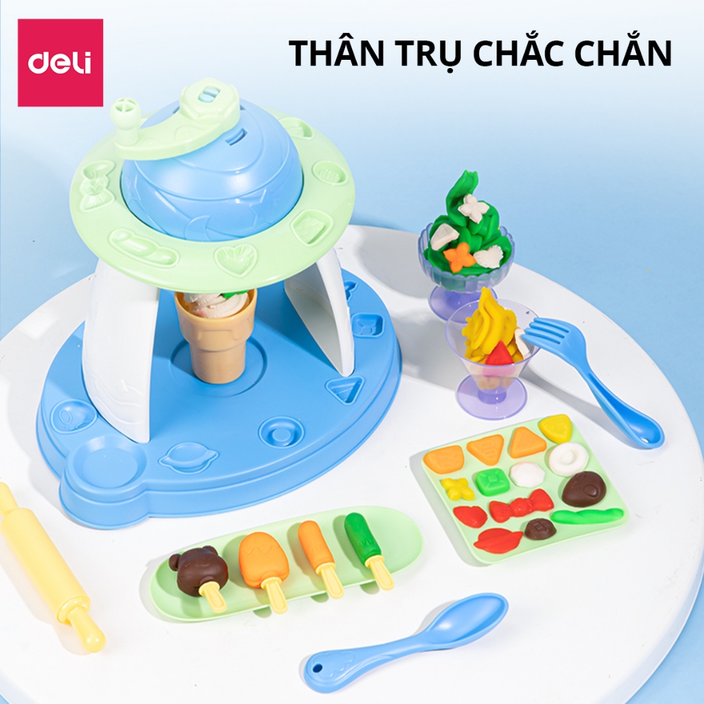 Bộ Đồ Chơi Máy Làm Kem Kèm Đất Nặn Deli  - Máy Làm Mì Hamburger Kèm Dụng Cụ Và Khuôn Không Dính Tay An Toàn