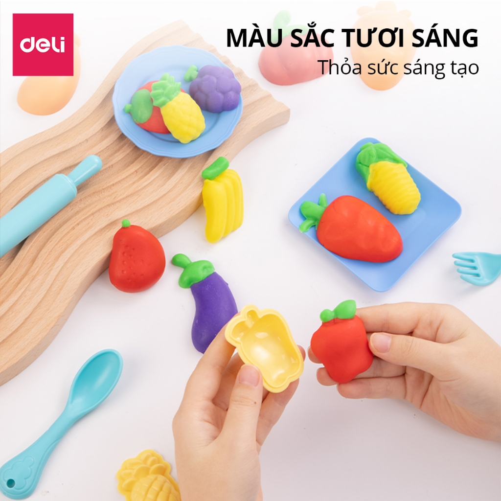 Bộ Đồ Chơi Máy Làm Kem Kèm Đất Nặn Deli  - Máy Làm Mì Hamburger Kèm Dụng Cụ Và Khuôn Không Dính Tay An Toàn