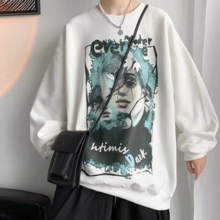 Áo sweater cổ tròn dáng rộng in hình trừu tượng kiểu âu mỹ thời trang thu đông cho nam