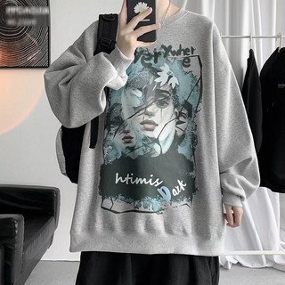 Áo sweater cổ tròn dáng rộng in hình trừu tượng kiểu âu mỹ thời trang thu đông cho nam