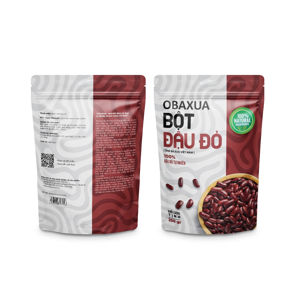 Bột Đậu Đỏ Obaxua Nguyên Chất 250Gr – Bột Đắp Mặt Tự Nhiên Làm Sạch Da, Dưỡng Da Mềm Mại