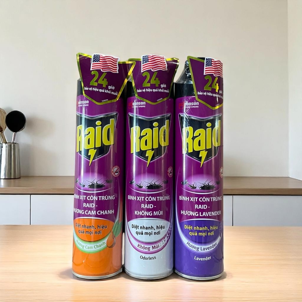 Bình xịt côn trùng, xịt muỗi Raid 520ml (3 mùi chính hãng)
