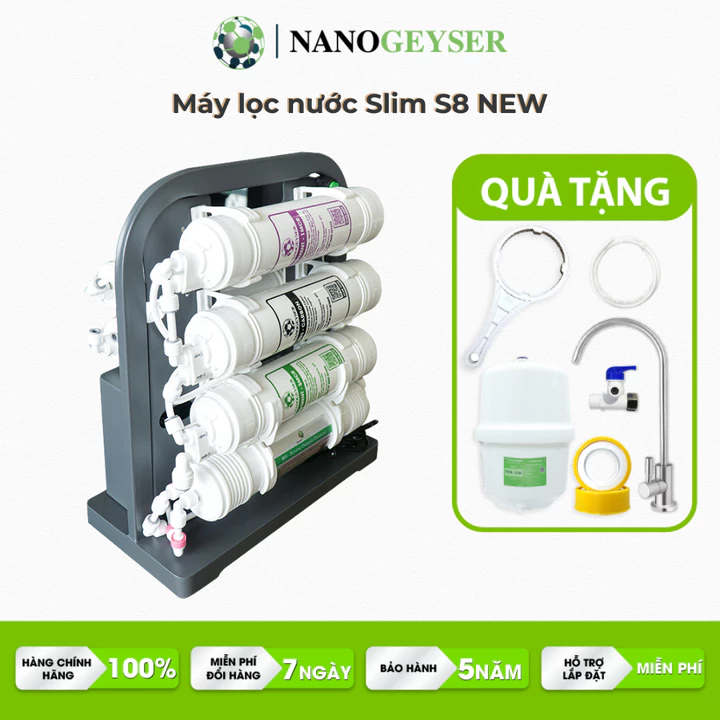 Máy lọc nước Nano Geyser Slim S8 công nghệ RO Hydrogen lọc uống trực tiếp tại vòi