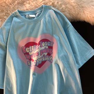 Áo thun love ngắn tay màu trắng nữ mùa hè dáng rộng oversize