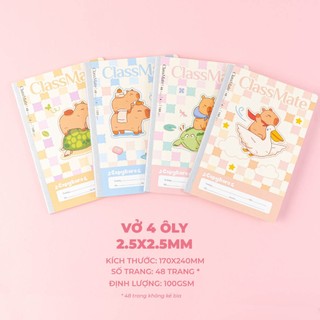 Vở Ô Ly Capybara 48/ 80 Trang, Vở 4 Ô Li Giấy 100gsm Chống Lóa Cho Bé Tập Viết Luyện Chữ NC1-48-007/008