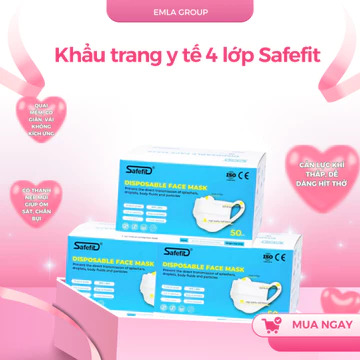 Khẩu trang y tế 4 lớp Safefit vải mềm, khẩu trang y tế trắng chống nắng, chống bụi mịn, kháng khuẩn