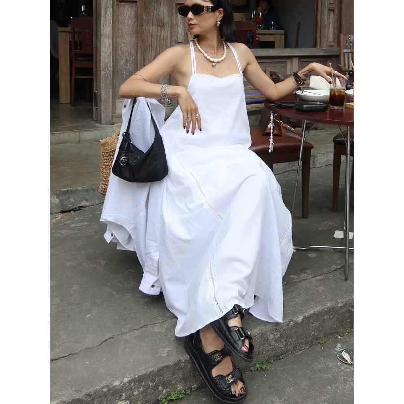 SUNDAY - "LIM" DRESS - Đầm Linen Maxi Hai Dây, Khoét Lưng Sâu.