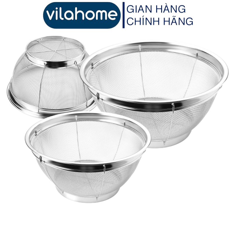 (3 Cỡ) Rá Vo Gạo Vilahome, Rổ Inox Dày Lòng Sâu Mắt Lưới 1.5mm Rửa Rau ...