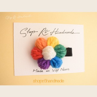 Kẹp tóc mái hoa len cầu vồng size to handmade cho nữ và bé gái siêu cute 4.5cm |Shop Rô Handmade