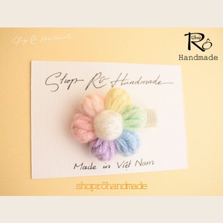 Kẹp tóc mái hoa len cầu vồng size to handmade cho nữ và bé gái siêu cute 4.5cm |Shop Rô Handmade