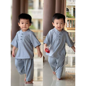 3Nút Bé Trai Vải Ấn Độ Cao Cấp ,Mát # Đồ Lam Đi Chùa
