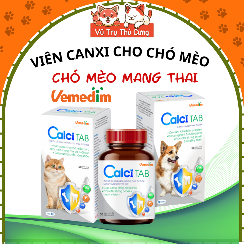 Viên Bổ Sung Canxi Cho Chó Mèo Calci Tab Vemedim Hộp 50 viên