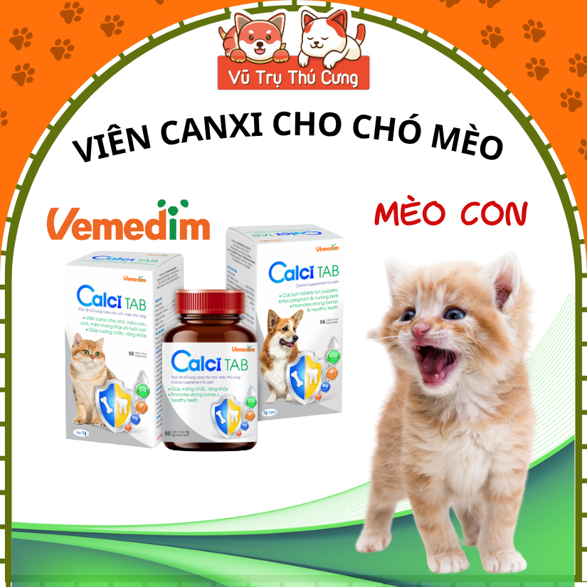 Viên Bổ Sung Canxi Cho Chó Mèo Calci Tab Vemedim Hộp 50 viên