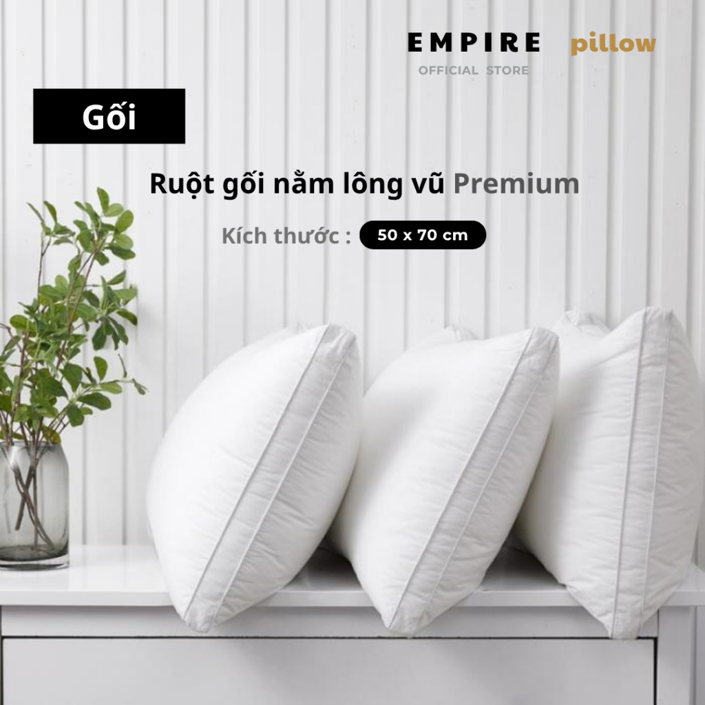 Ruột Gối Nằm Lông Vũ 50x70 Premium EMPIRE Chuẩn Khách sạn vỏ bọc cotton T600 -Empire Bedding & Decor