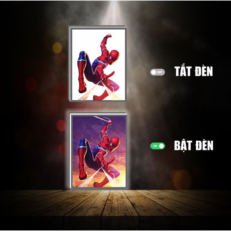 Tranh đèn led 3D đổi màu Spiderman, Người nhện - Tranh đèn led 3D trang trí bàn làm việc, đèn ngủ