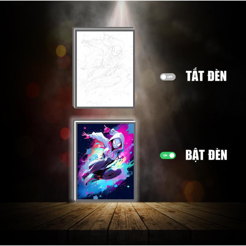Tranh đèn led 3D đổi màu Spiderman, Người nhện - Tranh đèn led 3D trang trí bàn làm việc, đèn ngủ