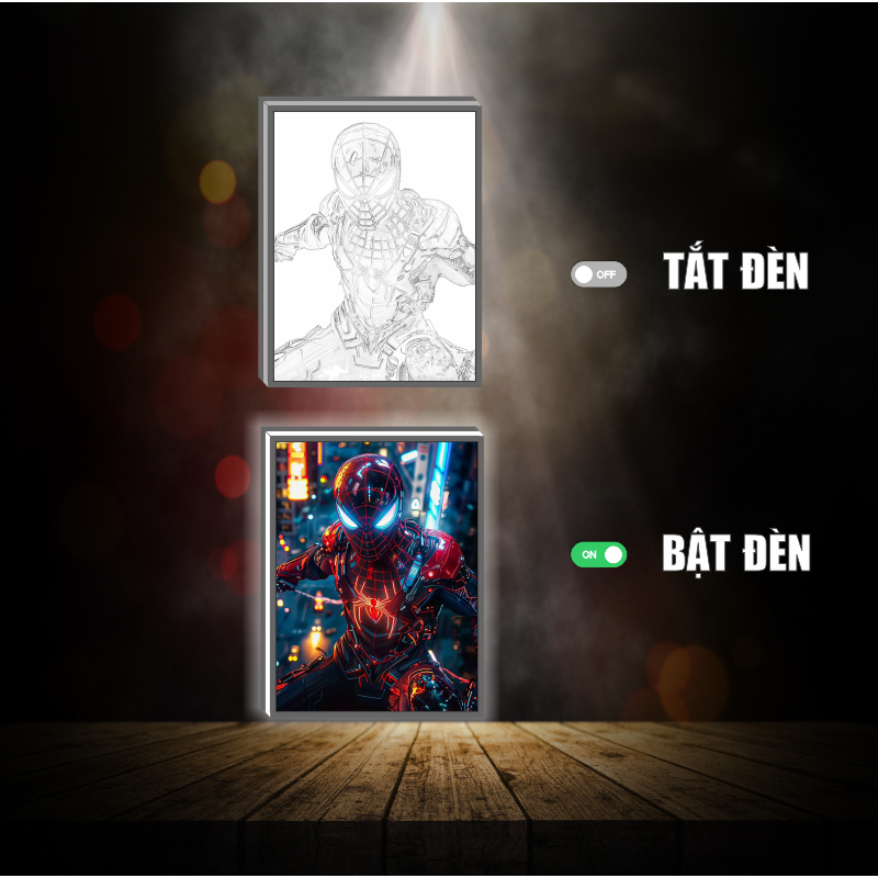 Tranh đèn led 3D đổi màu Spiderman, Người nhện - Tranh đèn led 3D trang trí bàn làm việc, đèn ngủ