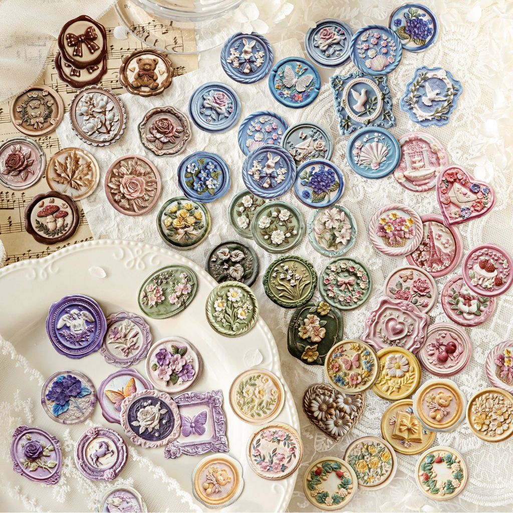 Set 20 cái sticker CON DẤU SÁP DẬP NỔI BẰNG GIẤY MÀU RETRO VINTAGE HOÀI ...