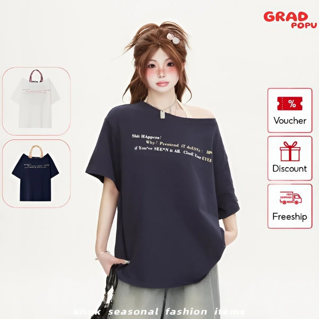 Áo thun trễ vai GRADPOPU gồm 2 mảnh cổ yếm caro tay ngắn cá tính form rộng hot trend mùa hè PAT201