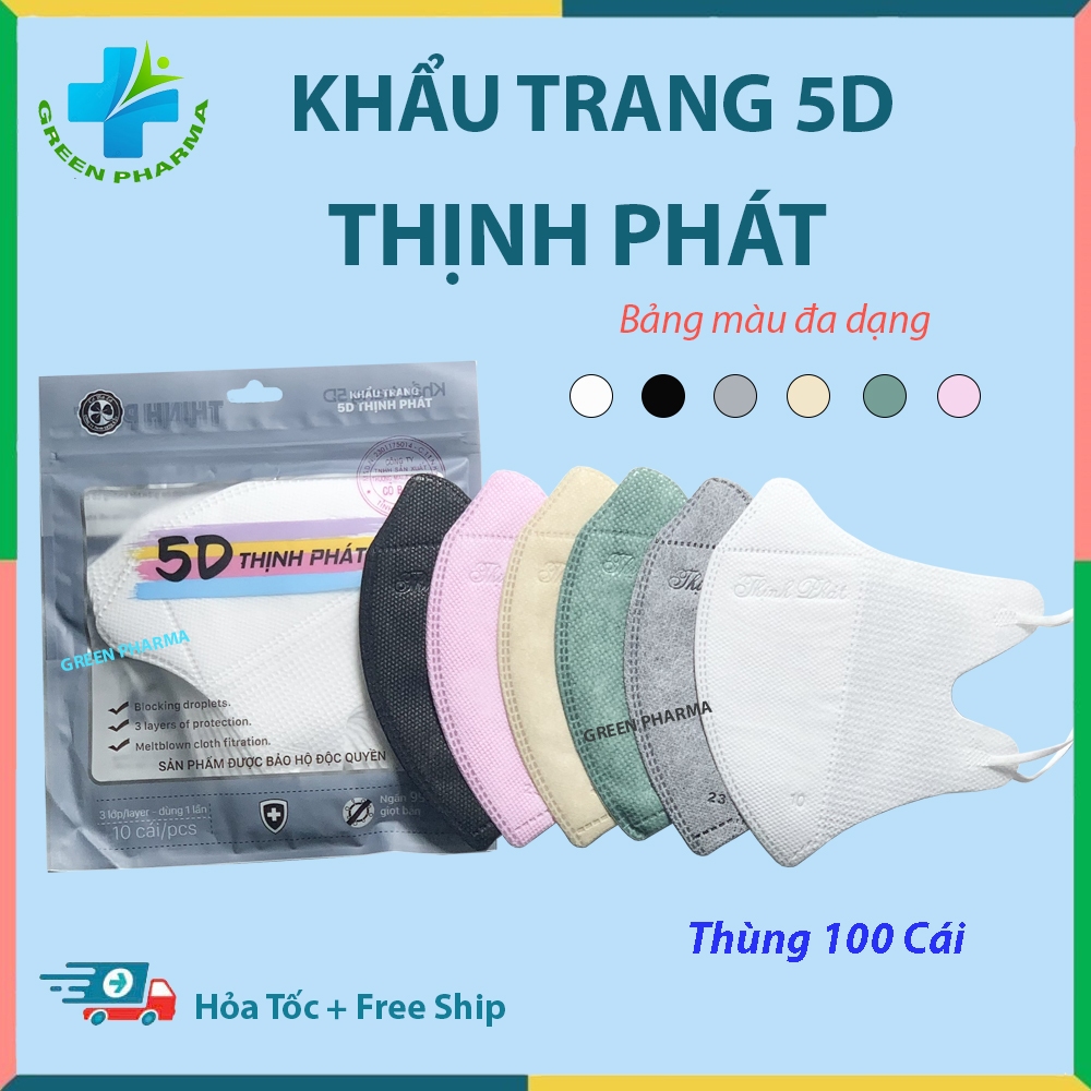 [ Thùng 100 Cái ] Khẩu Trang 5D Thịnh Phát Chính Hãng Cao Cấp 3 Lớp Kháng Khuẩn chống tia uv