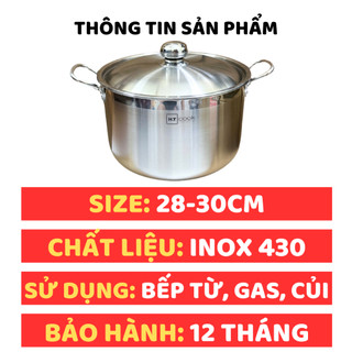 Nồi luộc gà HT COOK chất liệu inox 430 nguyên khối chống rỉ an toàn sức khỏe, nồi nấu bếp từ, bếp ga