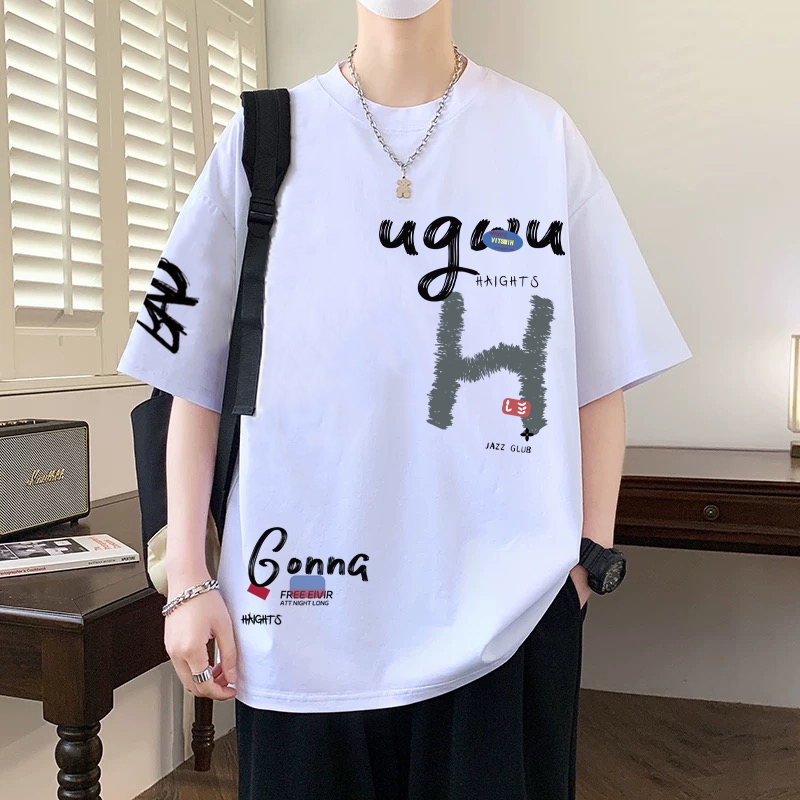 Áo thun nam tay lỡ HappyFamily tay ngắn UGWU GONNA Chất vải cotton 100 cao cấp