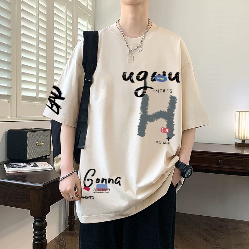 Áo thun nam tay lỡ HappyFamily tay ngắn UGWU GONNA Chất vải cotton 100 cao cấp