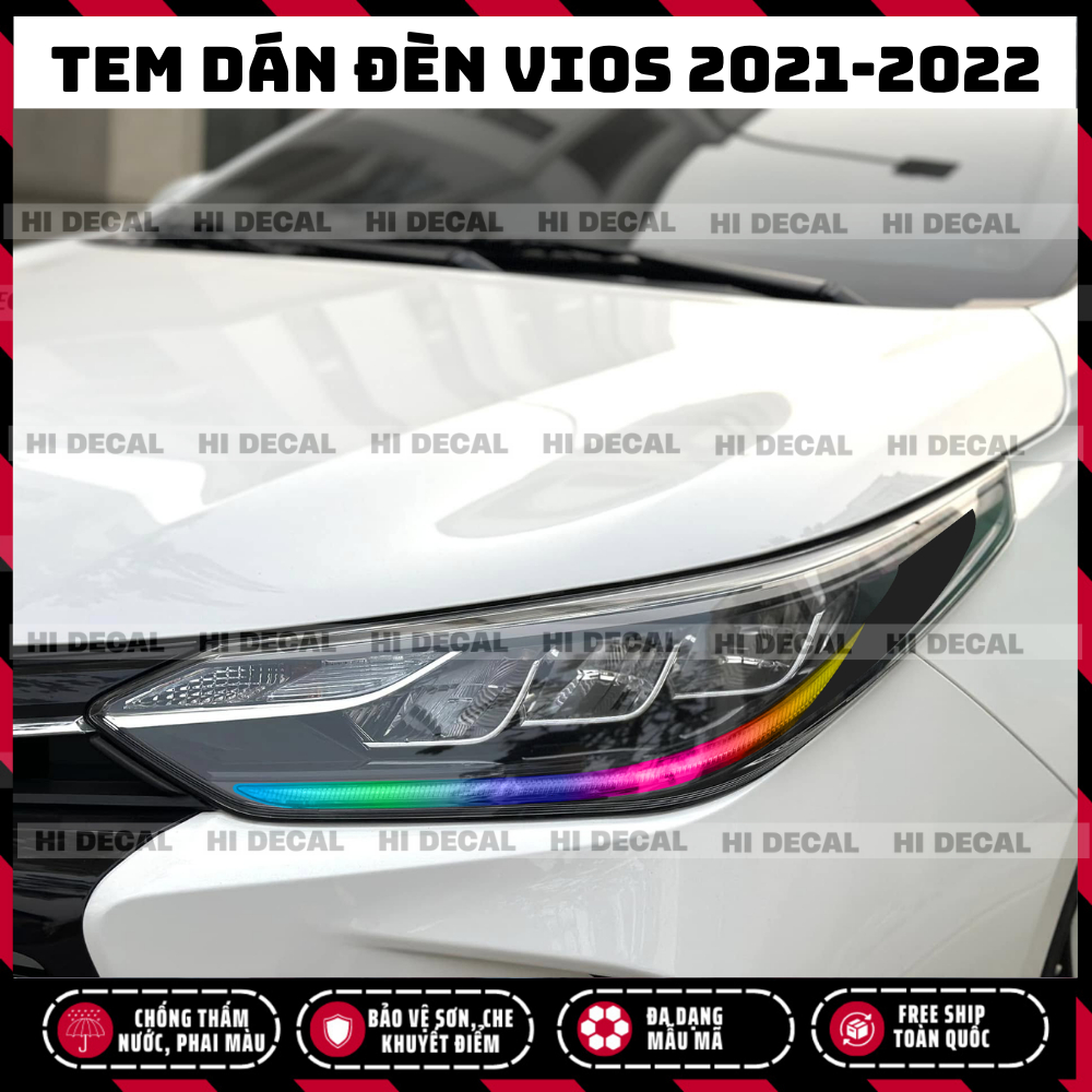 Tem dán đổi màu đèn Toyota Vios Yaris 2021-2022 Decal dán đèn trang trí cao cấp chống thấm nước, chống phai màu