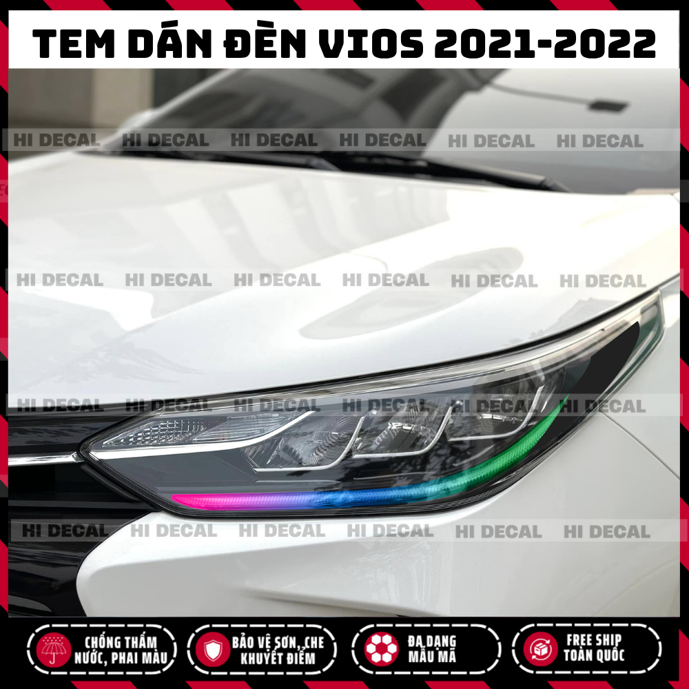 Tem dán đổi màu đèn Toyota Vios Yaris 2021-2022 Decal dán đèn trang trí cao cấp chống thấm nước, chống phai màu