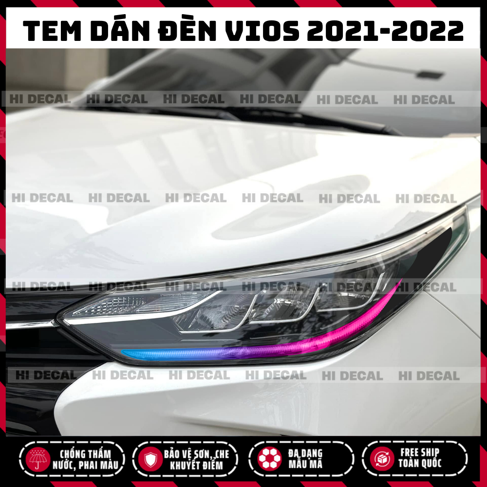 Tem dán đổi màu đèn Toyota Vios Yaris 2021-2022 Decal dán đèn trang trí cao cấp chống thấm nước, chống phai màu